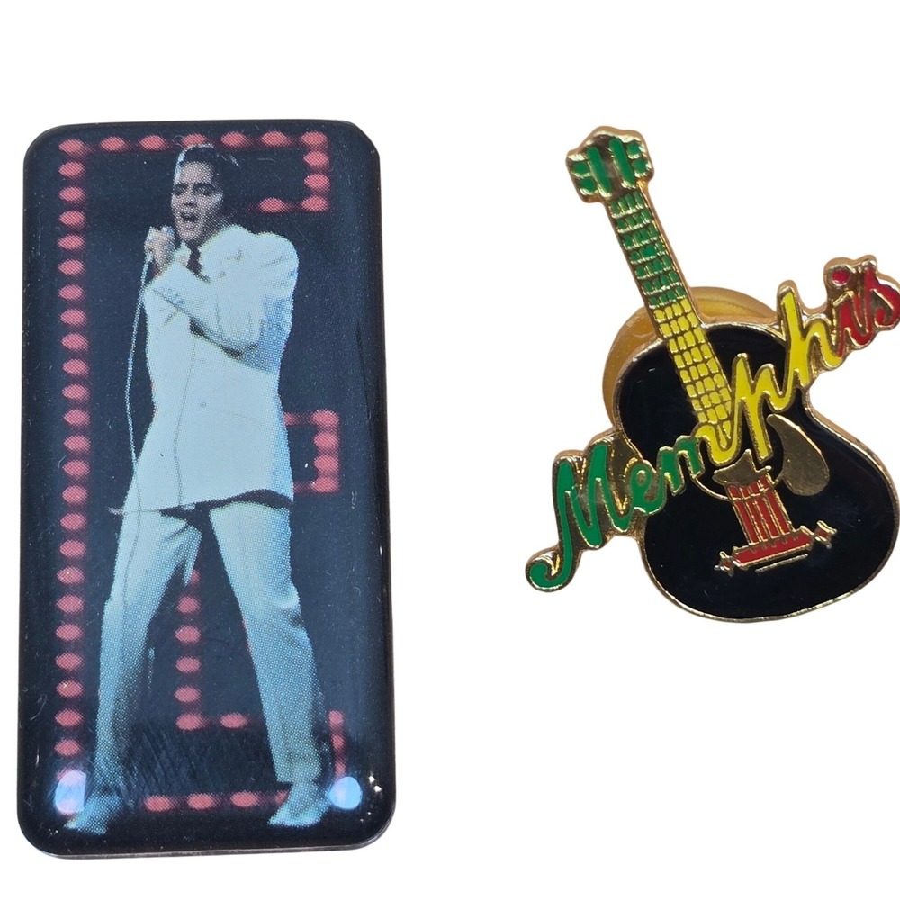 Memphis TN Guitar pin and Elvis Presley Magnet <2"
